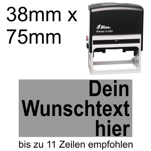 Shiny Printer S-830 75x38mm mit Textplatte Wunschtext Arial fett Rechtsbündig