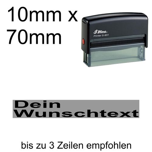 Shiny Printer S-831 70x10mm mit Textplatte Wunschtext Arial fett Linksbündig