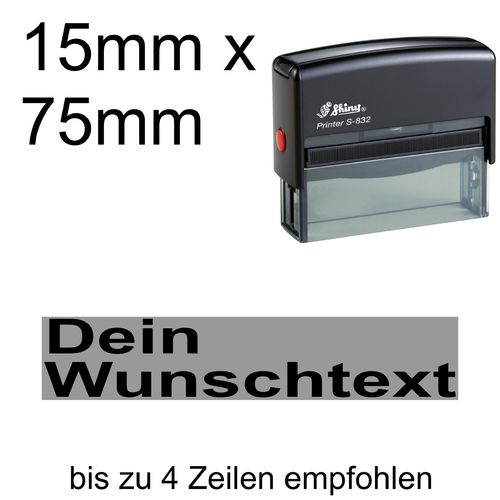 Shiny Printer S-832 75x15mm mit Textplatte Wunschtext Arial fett Linksbündig
