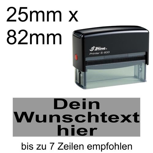Shiny Printer S-833 82x25mm mit Textplatte Wunschtext Arial fett Zentriert