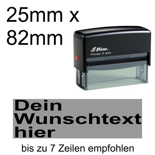Shiny Printer S-833 82x25mm mit Textplatte Wunschtext Arial fett Linksbündig