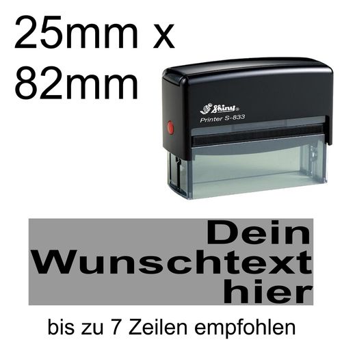 Shiny Printer S-833 82x25mm mit Textplatte Wunschtext Arial fett Rechtsbündig