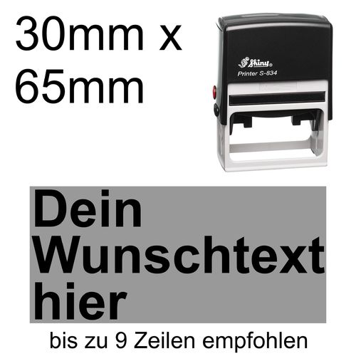 Shiny Printer S-834 65x30mm mit Textplatte Wunschtext Arial fett Linksbündig