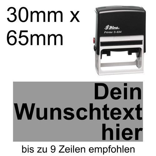 Shiny Printer S-834 65x30mm mit Textplatte Wunschtext Arial fett Rechtsbündig