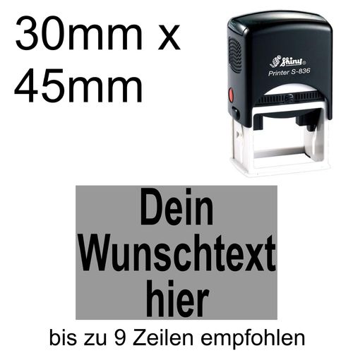 Shiny Printer S-836 45x30mm mit Textplatte Wunschtext Arial fett Zentriert