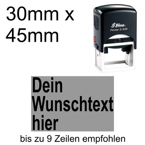Shiny Printer S-836 45x30mm mit Textplatte Wunschtext Arial fett Linksbündig