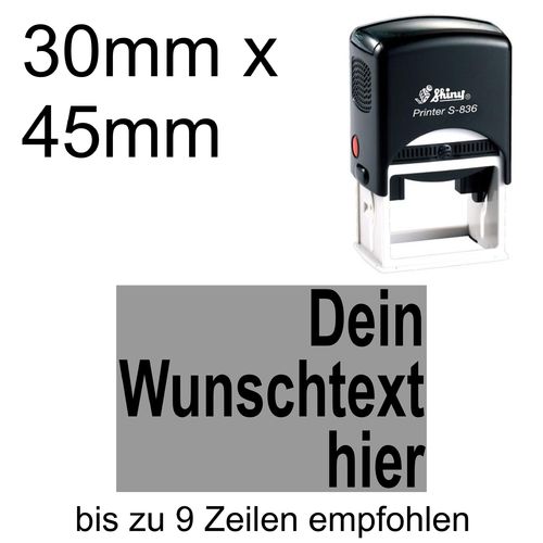 Shiny Printer S-836 45x30mm mit Textplatte Wunschtext Arial fett Rechtsbündig