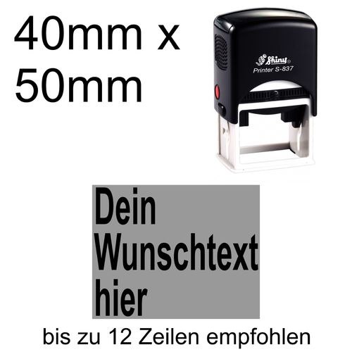 Shiny Printer S-837 50x40mm mit Textplatte Wunschtext Arial fett Linksbündig