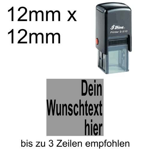Shiny Printer S-510 12x12mm mit Textplatte Wunschtext Arial fett Rechtsbündig