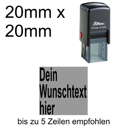 Shiny Printer S-520 20x20mm mit Textplatte Wunschtext Arial fett Linksbündig