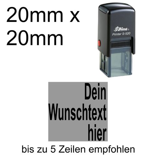 Shiny Printer S-520 20x20mm mit Textplatte Wunschtext Arial fett Rechtsbündig