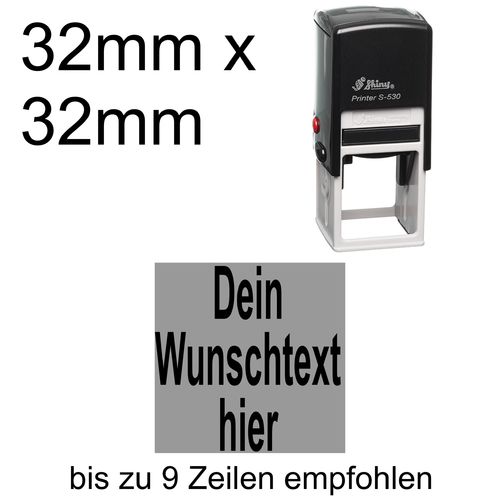 Shiny Printer S-530 32x32mm mit Textplatte Wunschtext Arial fett Zentriert