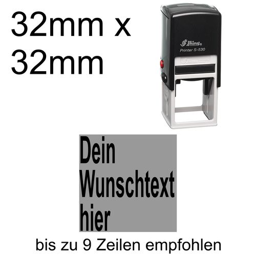 Shiny Printer S-530 32x32mm mit Textplatte Wunschtext Arial fett Linksbündig