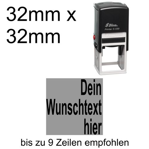 Shiny Printer S-530 32x32mm mit Textplatte Wunschtext Arial fett Rechtsbündig