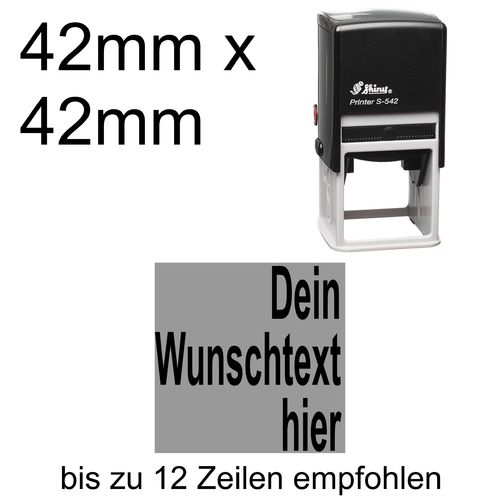 Shiny Printer S-542 42x42mm mit Textplatte Wunschtext Arial fett Rechtsbündig