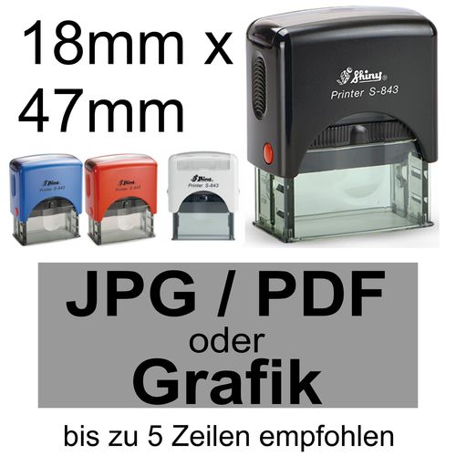 Shiny Printer S-843 47x18mm mit Textplatte nach Ihrer Vorlage als PDF, JPG, PNG oder GIF