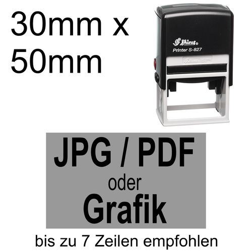 Shiny Printer S-827 50x30mm mit Textplatte nach Ihrer Vorlage als PDF, JPG, PNG oder GIF