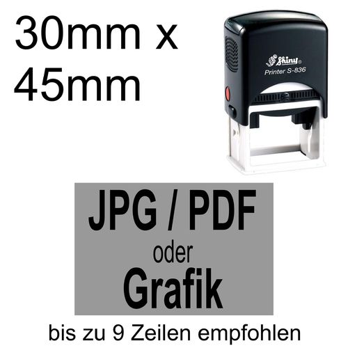 Shiny Printer S-836 45x30mm mit Textplatte nach Ihrer Vorlage als PDF, JPG, PNG oder GIF