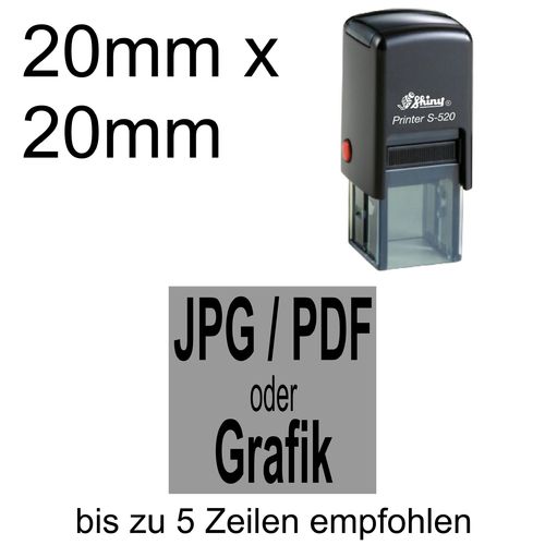 Shiny Printer S-520 20x20mm mit Textplatte nach Ihrer Vorlage als PDF, JPG, PNG oder GIF