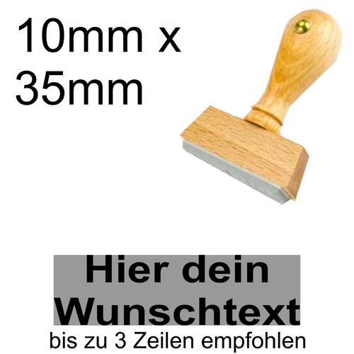 Holzstempel 10x35mm mit Textplatte - Dein Wunschtext - Arial fett - Zentriert