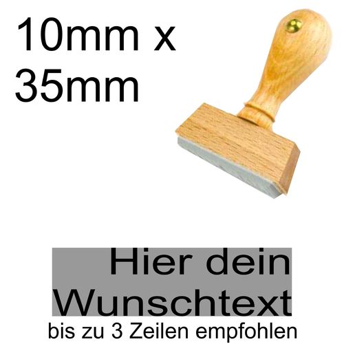 Holzstempel 10x35mm mit Textplatte - Dein Wunschtext - Arial - Rechtsbündig