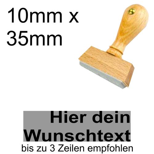 Holzstempel 10x35mm mit Textplatte - Dein Wunschtext - Arial fett - Rechtsbündig