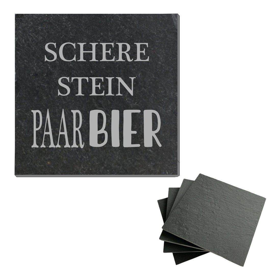 SCHERE STEIN PAAR BIER Schiefer Untersetzer mit Gummifüßen, eckig, 10 x 10 cm