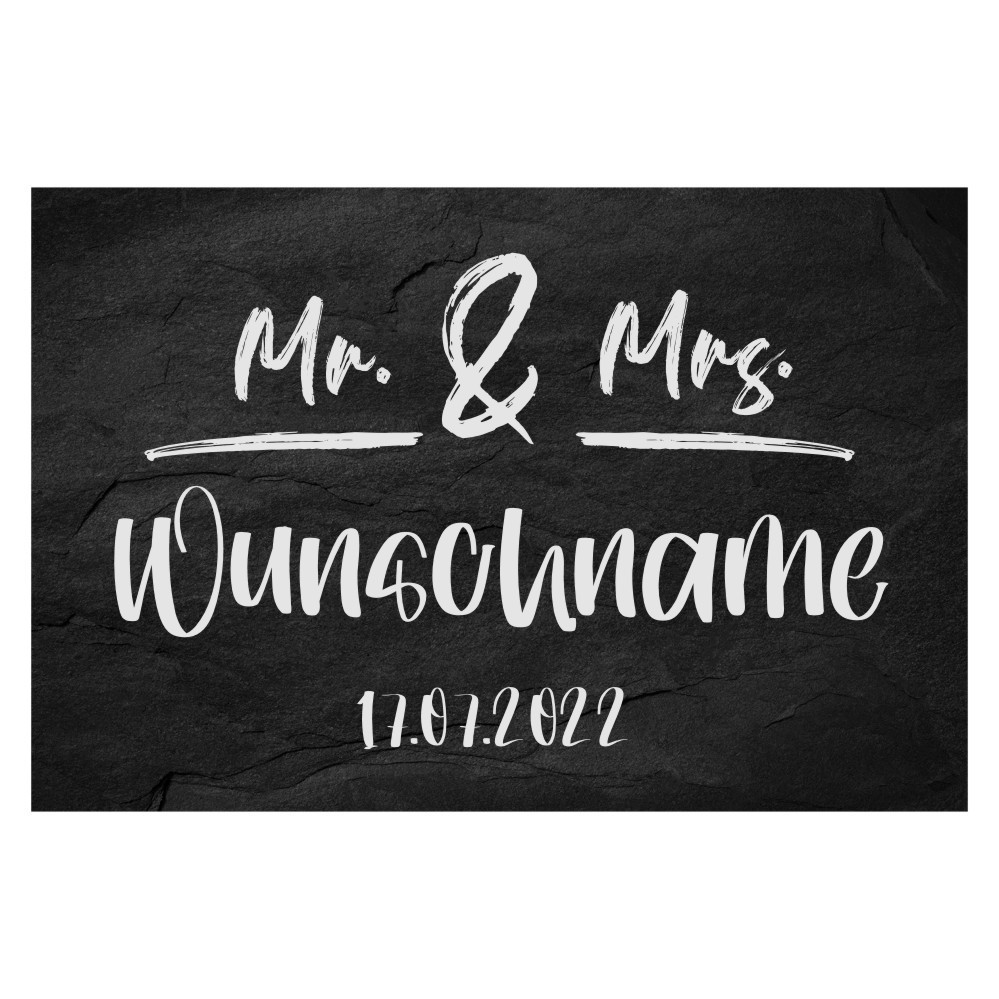 Mr. & Mrs. WUNSCHNAME & DATUM Personalisiert Hochzeit Tafel aus Schiefer graviert 20x30cm