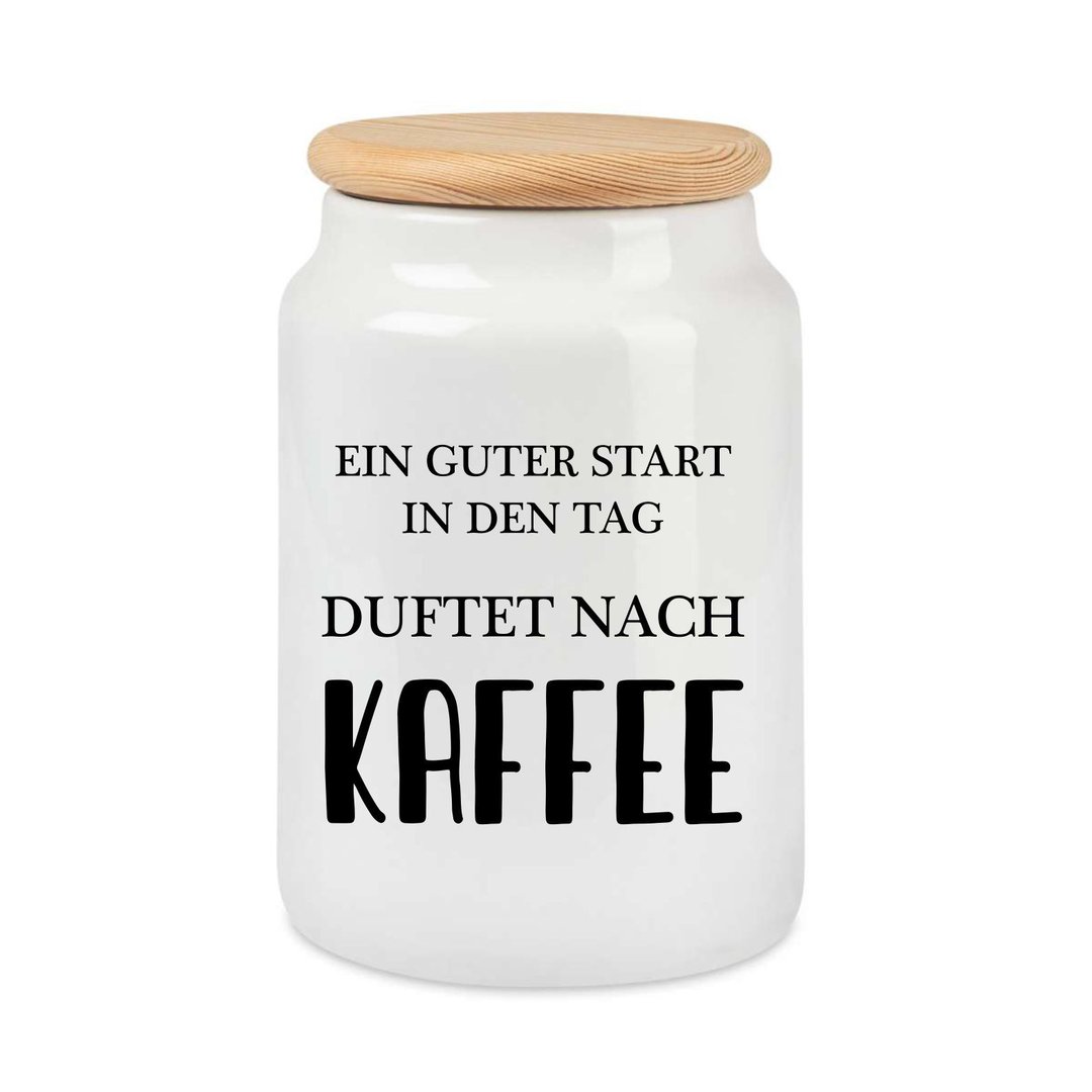 EIN GUTER START IN DEN TAG DUFTET NACH KAFFEE Keramikdose mit Holzdeckel