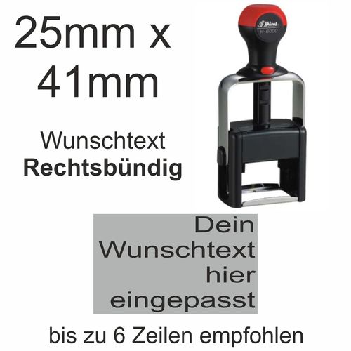 Wunschtext Arial Stempel Rechtsbündig Shiny H-6000 Stativstempel Heavy Duty 41x24mm mit Textplatte