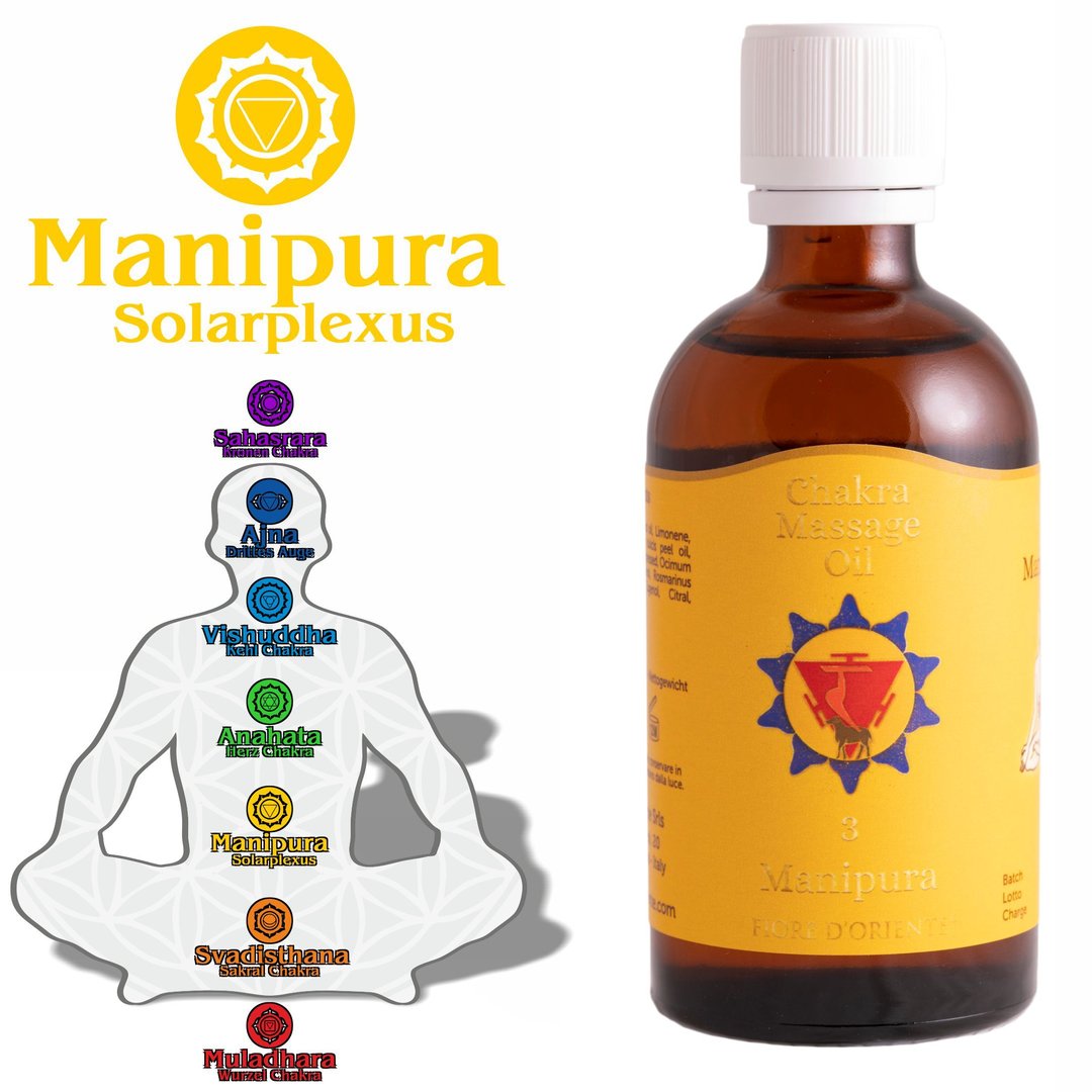 Manipura Solarplexuschakra Massage Öl 100 ml  Ayurveda - Solarplexus - Bauch - Chakra