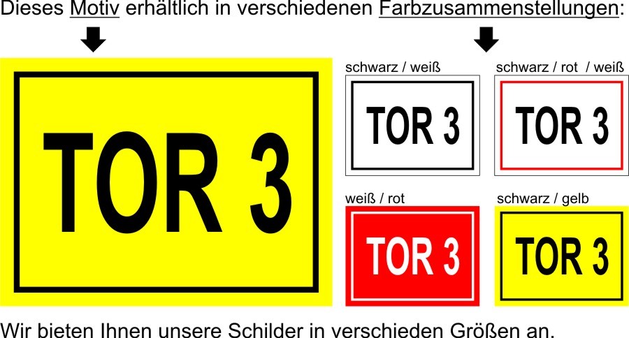 Tor 3 Hinweisschild Verbot Aluminium Schild W/R/S 20x30cm 68 